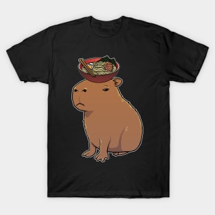 Capybara with Ramen Noodles on its head T-Shirt